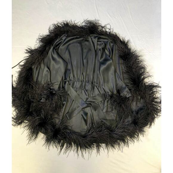 Victoria’s Secret Ostrich Feather Robe Satin Black RARE Vintage One Size - Picture 5 of 12